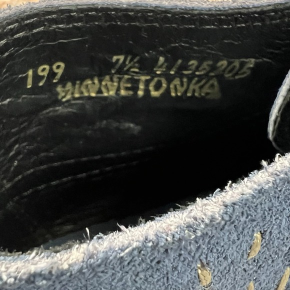 Minnetonka Boots 7.5 Blue Suede Leather Ankle Booties Moc Toe Chukka Moccassin - Picture 7 of 8